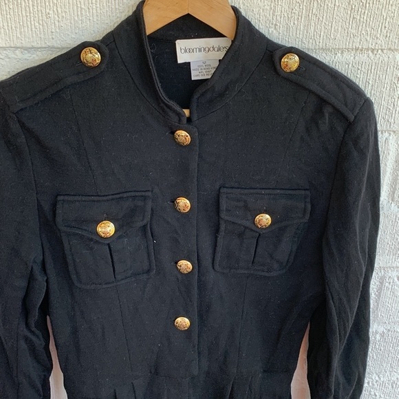 Bloomingdale's Wool Vintage Black Gold Button Military Jumpsuit sz 12 - Picture 9 of 10